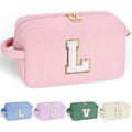 YOOLIFE Cosmetic Bags for Women - Birthday Gifts for Girls Women Preppy Stuff Travel Makeup Bag Teacher Appreciation Gifts Makeup Bags Corduroy Pink Makeup Bag Girlfriend Granddaughter Gifts Letter L