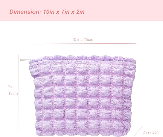 Flat Makeup Bag for Women,Zipper Cosmetic Pouch for Purse,Bubble Purple