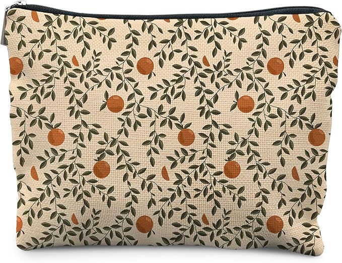 RYYCDOI Vintage Citrus Orange Makeup Bag, Boho Botanical Cosmetic Bags for Women, Fruit Makeup Bag, Fruit Lover Gifts, Orange Gifts for Women Cosmetic Bag Toiletry Bag