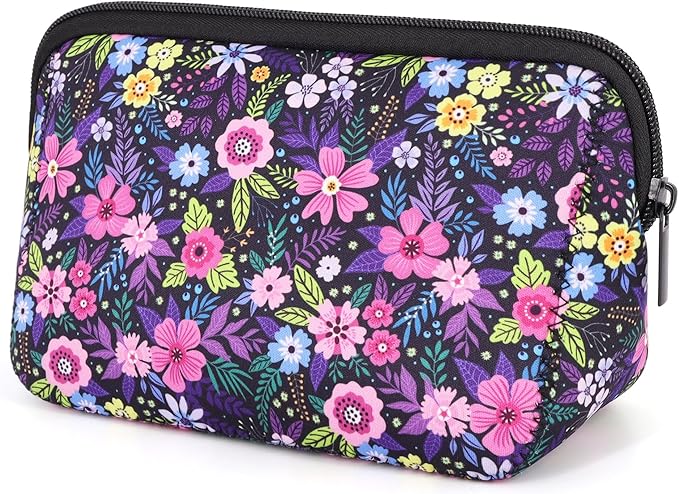 AJLTPA Waterproof Neoprene Cosmetic Bag, Modern Floral
