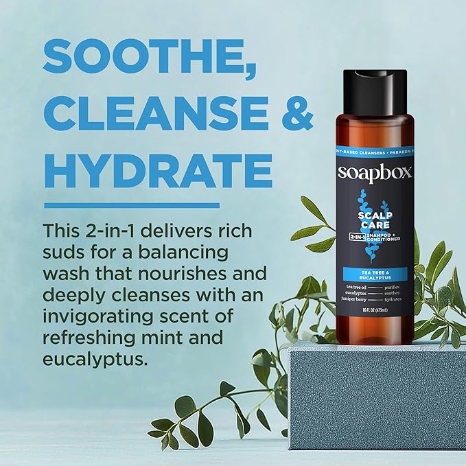 Soapbox Scalp Care Men's 2-in-1 Shampoo and Conditioner, Leaves Hair & Scalp Balanced & Soothed - Clean Ingredients Free of Harsh Chemicals, Sulfates, Parabens & Silicones - 2 Pack
