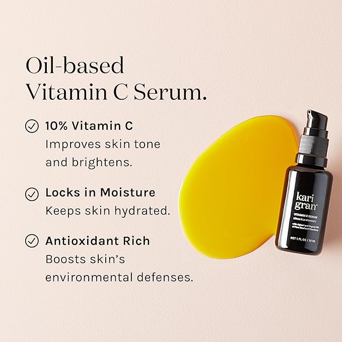 Kari Gran 10% THDA Vitamin C Serum, Oil-based, Skin Brightening, 1 Oz