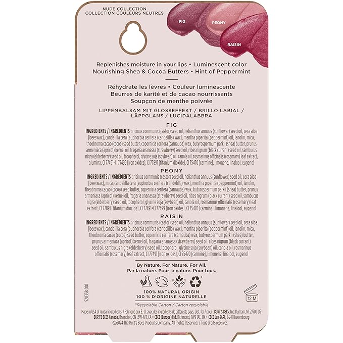 Burt's Bees Lip Shimmer Nude Collection, Tinted Lip Balm Stick, Moisturizing for All Day Hydration with Natural Glowy Pigmented Finish & Buildable Color, 3 Warm Shades, Value Pack, 0.09 oz., Three Tubes