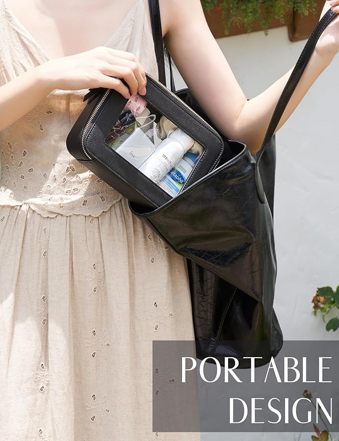 Popvibe Clear Makeup Bag with Zipper, Women Travel Toilrty Bag Black Medium