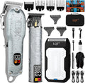 LQT Professional Hair Clippers for Men, Cordless T-Blade Beard Trimmer Kit, LED Display,Long Battery Life, Rechargeable Electric Hair Cutting Machine for Home & Barber, Best Gift for Holidays (Silver)