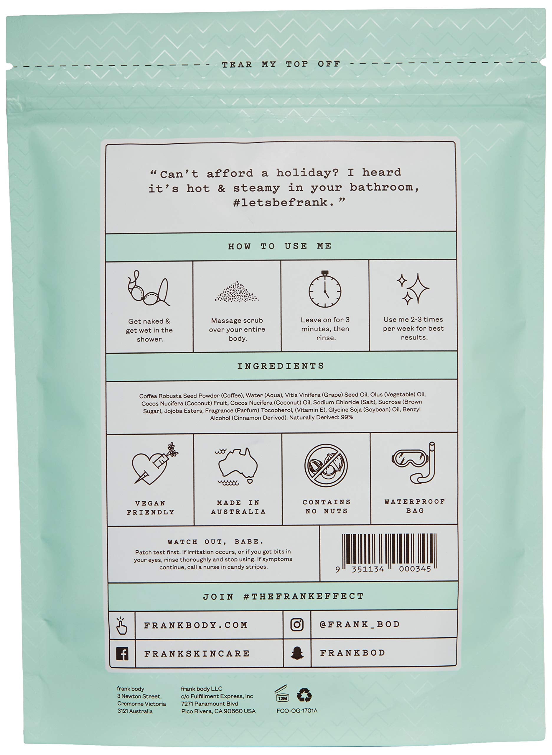 Frank Body Coconut Coffee Scrub | Natural & Cruelty Free Exfoliating Body Scrub | Hydrating Vegan Scrub For Skin Care, Stretch Marks, Acne, And Cellulite | 1ct, 200g -- 7.05oz