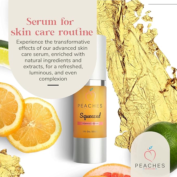 Peaches Skin Care Vitamin C Serum with Kakadu Plum and CoQ10, 1 fl oz