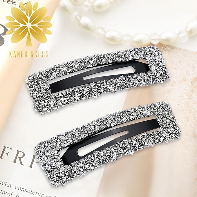 Kanprincess Rhinestone Hair Clips 2-Pack, Sparkly Barrettes for Fine Hair