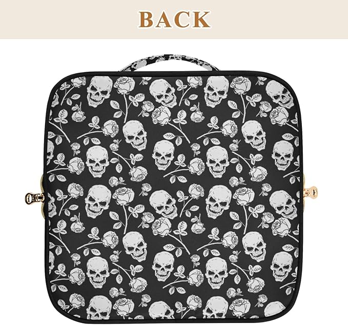 MNSRUU Makeup Organizer Bag, Skull with Rose Print Travel Makeup Bags Makeup Vanity Case Large Capacity Rhombus Cosmetic Toiletry Bag for Girl Women Ladies