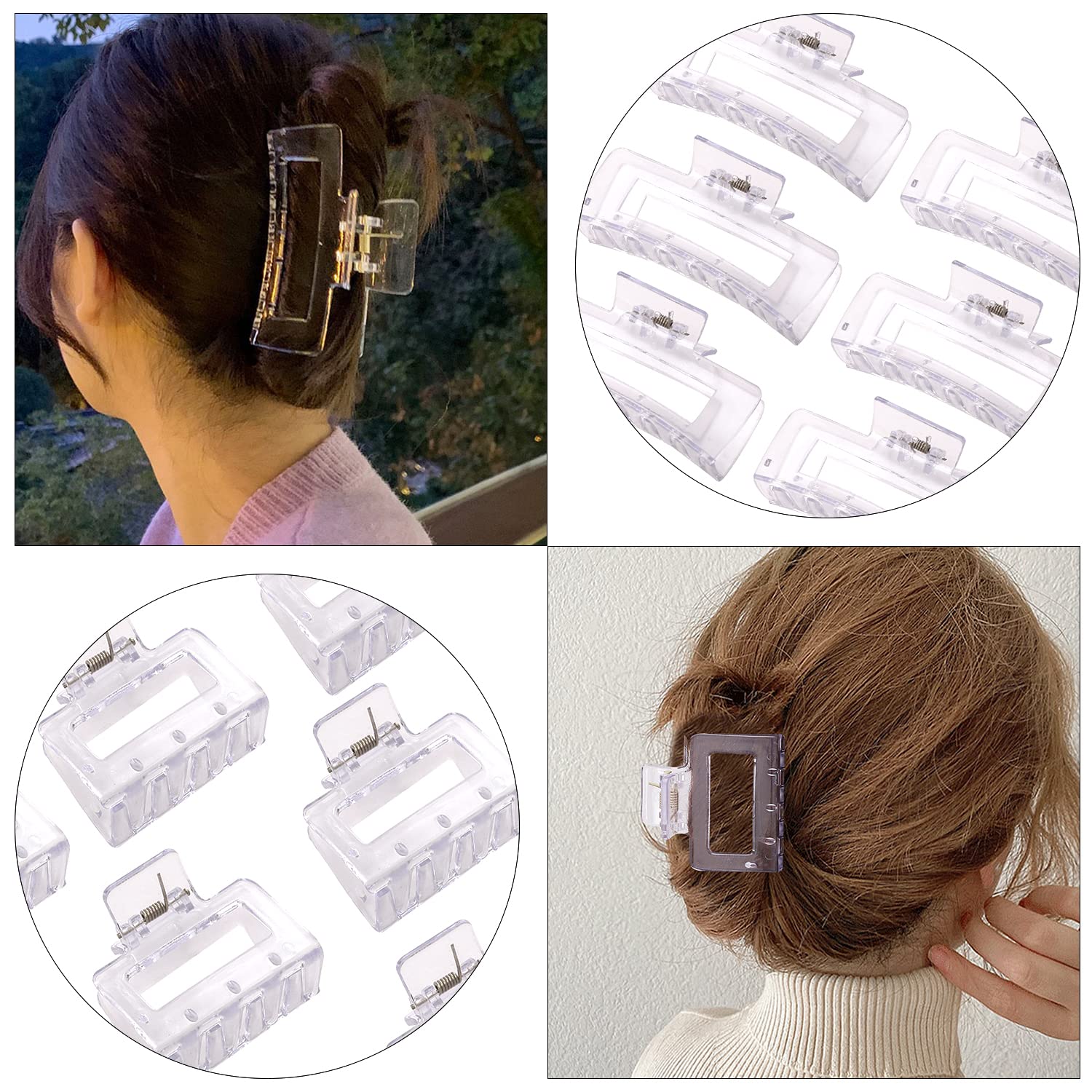 12 Pack Clear Square Claw Clips, Big and Small Neutral Rectangle Hair Claw Clips, Non-slip Matte Large Hair Clips for Women,Strong Hold jaw clip for Thick Thin Hair
