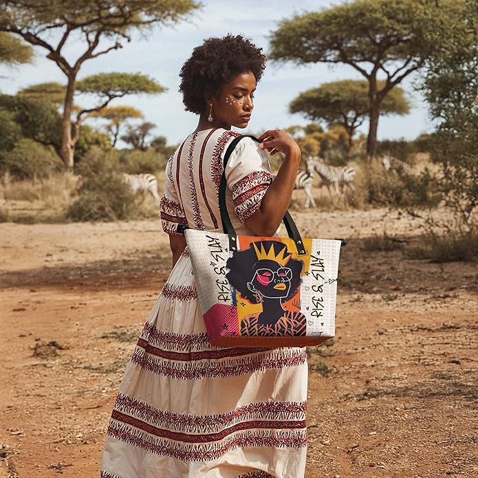 Afroyla African Black Women's Leather Tote Bag, Large Size, Premium Leather, Perfect Presents For Women (Aina Coconut White, Premium Vegan Leather)