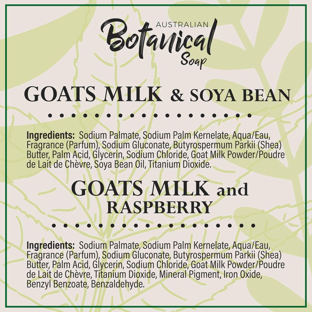 Australian Botanical Soap, Classic Goat Milk and Goat's Milk with Raspberry, 6.6 OZ, Triple Milled Bars made with Enriched with Organic Shea Butter, Pack of 8