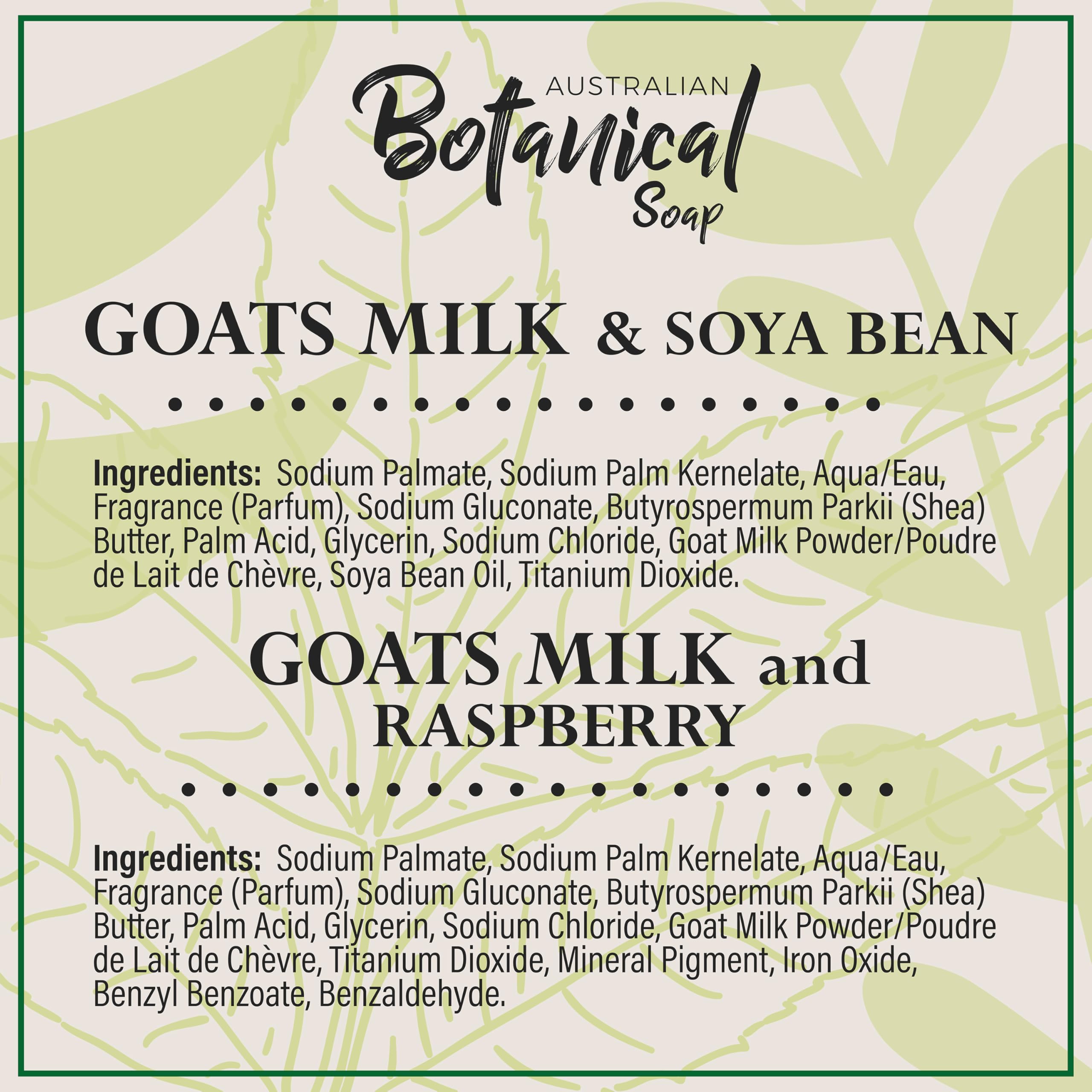 Australian Botanical Soap, Classic Goat Milk and Goat's Milk with Raspberry, 6.6 OZ, Triple Milled Bars made with Enriched with Organic Shea Butter, Pack of 8