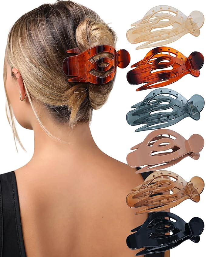 AWAYTR 6 Pack Large Flat Hair Clips for Women, 5 Inch Non-Slip Claw Clips