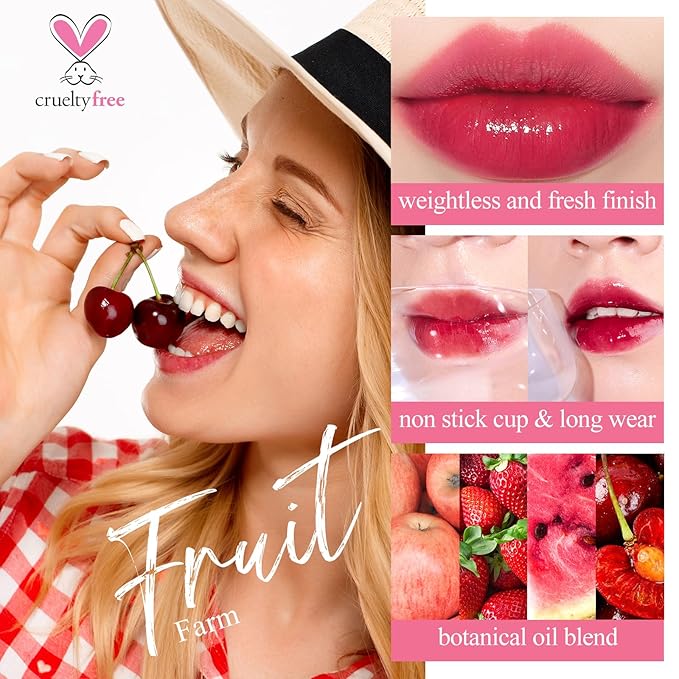 bayfree Lip Tint Stain Set, 4 PCS Korean Water Tint Lightweight Non-sticky, Waterproof Long Lasting Liquid Blush & Lip Stain, Transfer-Proof, Matte Finish Lip Color Makeup (fruit farm)