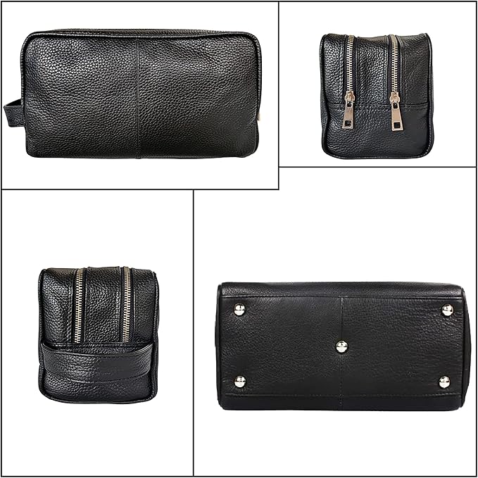 Leather Travel Toiletry Bag for Men, Full Grain Cosmetic Dopp Kit Organizer