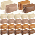 Chunful 24 Pcs Preppy Makeup Bag PU Leather Cosmetic Bag Bulk Makeup Plain Pouch Waterproof Toiletry Purse for Women Traveling Preppy Pencil Case Valentine's Day Gifts(Brown Series)