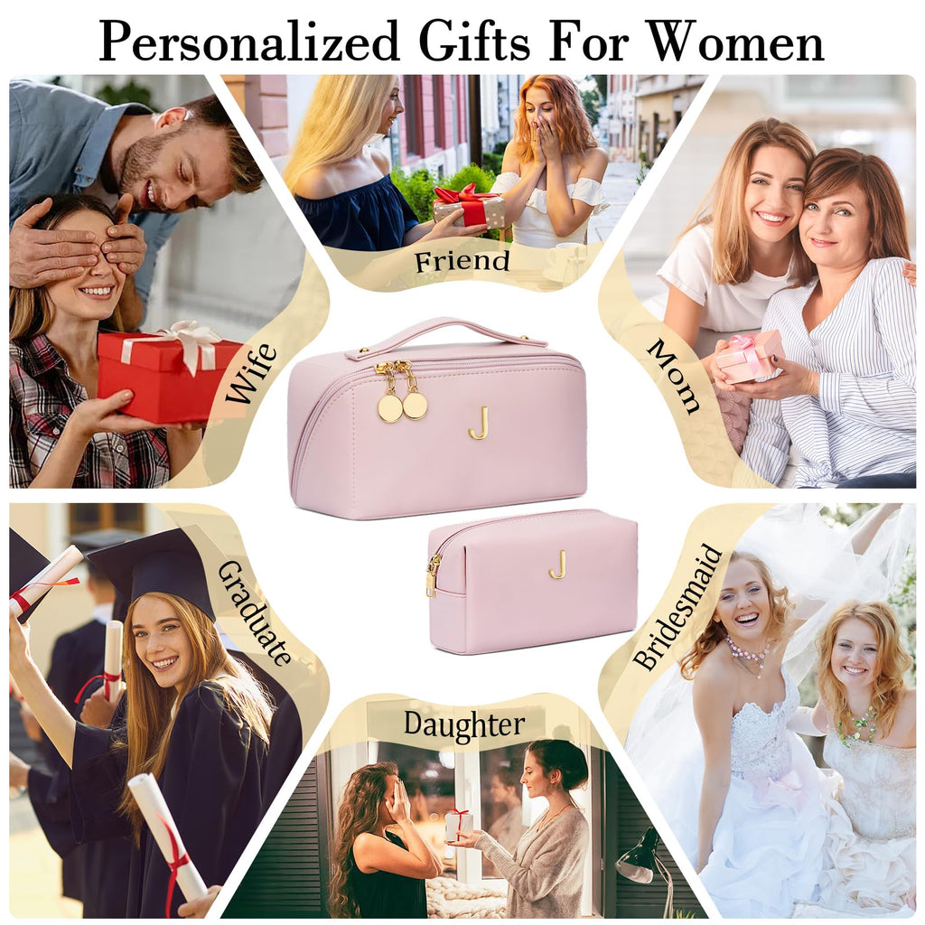 CLOUDWINGS Initial Makeup Bag Personalized Gift for Women Teen Girls