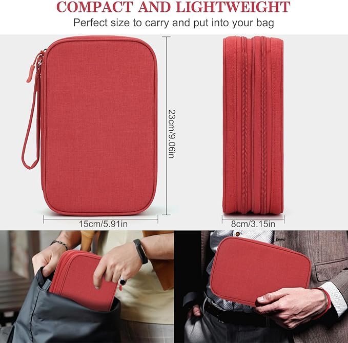 FYY Electronic Organizer, Travel Tech Pouch Bag, Large, Red