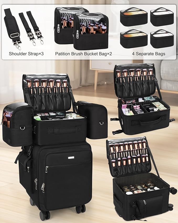 Rolling Makeup Case Professional Makeup Train Case for Makeup Artist