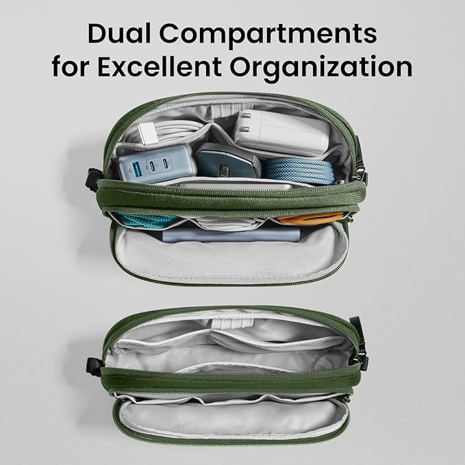 tomtoc Electronic Organizer Travel Case, Dual Compartment Tech Organization