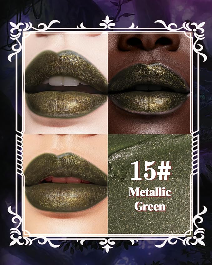 Caedelfly Glitter Metallic Shimmer Lipstick, Green Lipstick Long Lasting, Diamond High Pigmented Shiny Metallic Lip Stick, Non-sticky Sparkly Green Lipsticks for Women St Patricks Day Makeup-15
