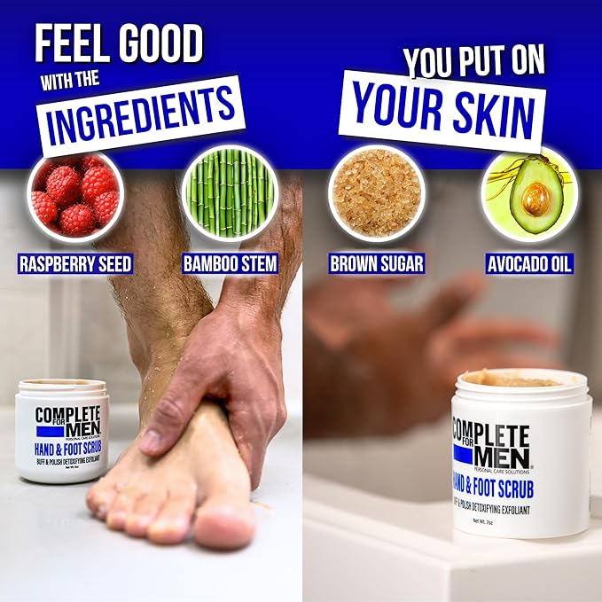 COMPLETE FOR MEN - Hand and Foot Scrub: Exfoliating Feet, Hand Exfoliant, Sugar Scrub for Dry Skin, Moisturizing Rough Skin Remover, Ideal for Hands and Feet Care, Scrub for Men