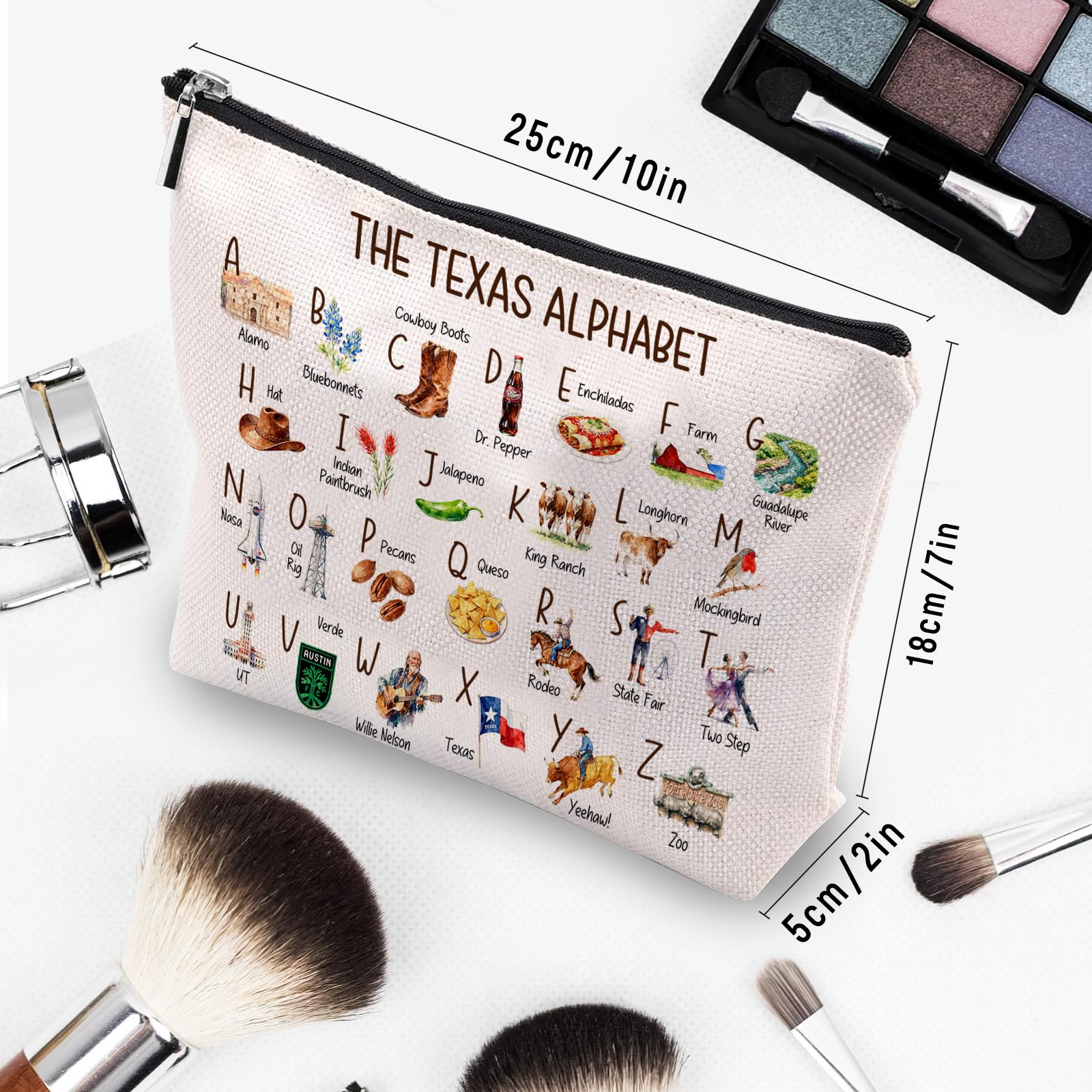 CEASQVAA Cute Texas State Souvenirs Gift Makeup Bag Texas Themed Gifts for Women Alphabet Travel Cosmetic Bag Pouch