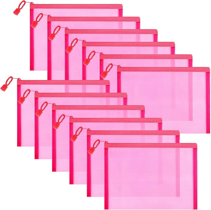 Sinzip 12 Pieces Zipper Nylon Mesh Pouch, Mesh Cosmetic Bags Makeup Bags Pencil Case, Multipurpose Travel Bags for WB06 Wb06