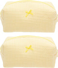 Cozy Makeup Bag for Women,Zipper Cosmetic Pouch,Waffle Yellow,2 Pack
