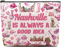 CEASQVAA Nashville Travel Gifts Makeup Bag, Nashville Lover Accessories Souvenirs, Country Music Gifts for Traveller Women Friends, Birthday Bachelorette Party Favors Women Trip Cosmetic Bag Pouch