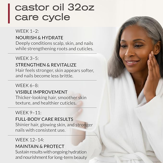 USDA Organic Castor Oil, 100% Pure Cold-Pressed Hexane-Free, 32 Fl Oz