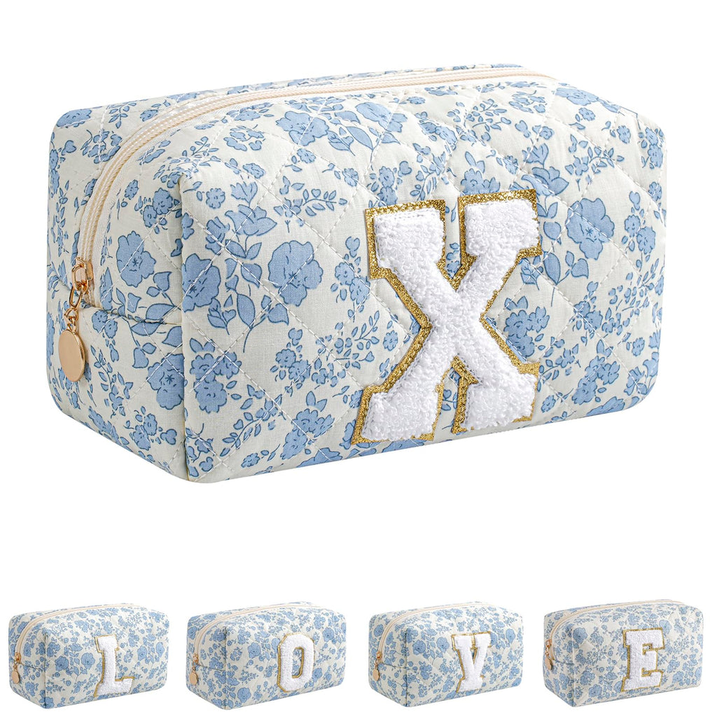 JOVAKIT Alphabet Makeup Bag Cosmetic Bag for Women, Christmas Gifts for Girls Age 6-18, Floral Flowers Coquette Travel Toiletry Zipper Make Up Pouch Organizer Trendy Stuff (Pink Floral N)