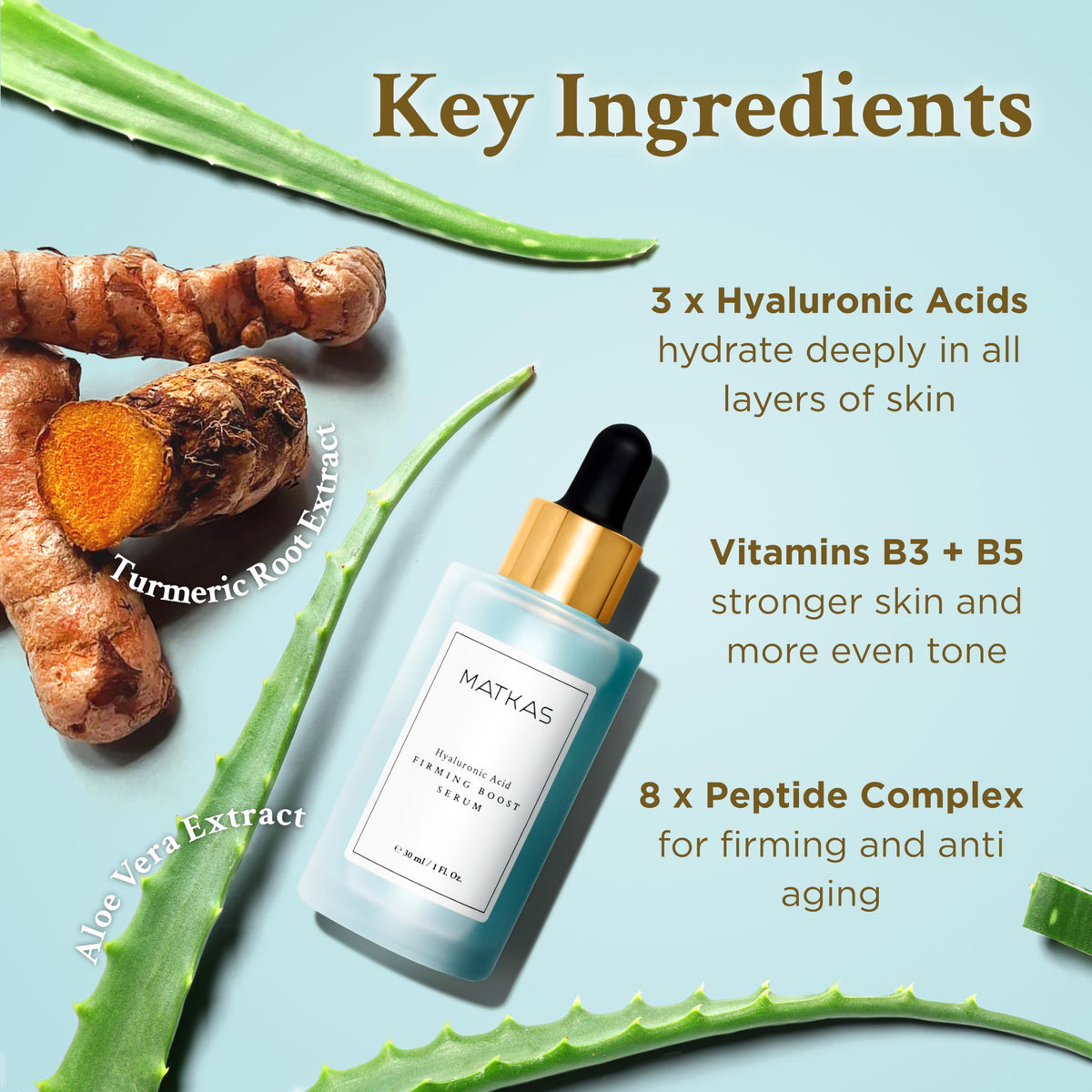 MATKAS Korean Firming Boost Hyaluronic Acid Serum for Hydration 1 Fl. Oz.