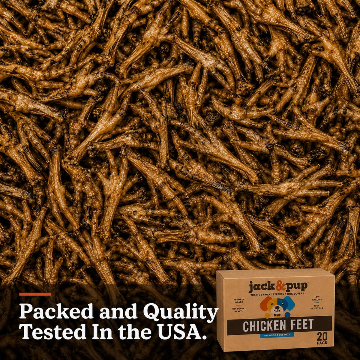 Jack&Pup Dried Chicken Feet Dog Treats | 100% Natural, Fully Digestible, Dehydrated Chicken Feet for Dogs High Protein, Joint Support (75 Pack) Economical Alternative to Duck Foot and Pig Ears