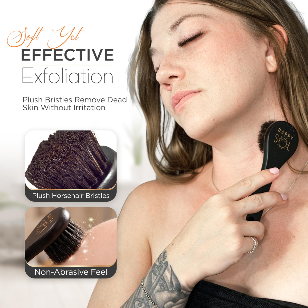 Dry Facial Brush for Lymphatic Drainage by Happy Sol - Dry Brushing Face Brush, High Quality Beechwood, Natural Face Brush that Improve Blood Circulation and Glowing Skin
