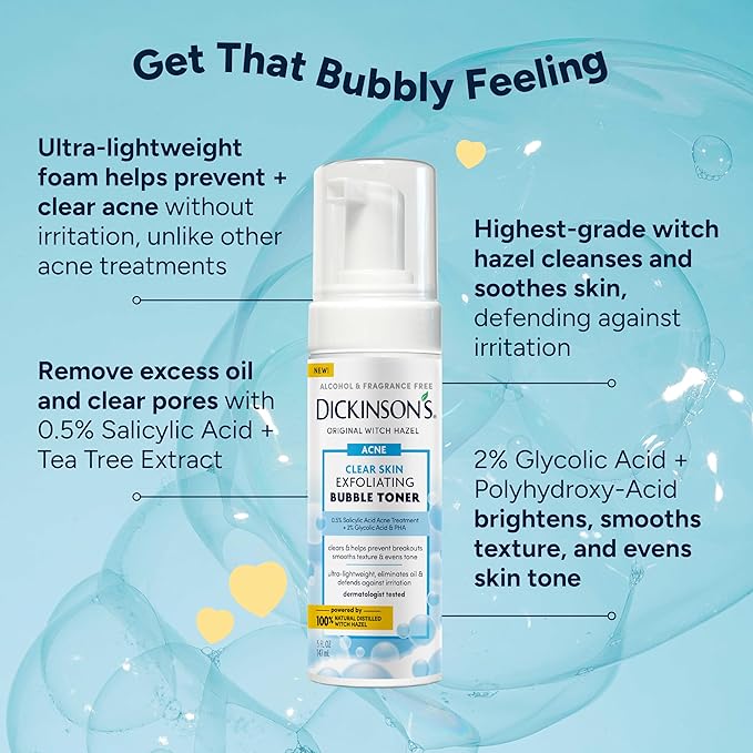 Dickinson's Witch Hazel Exfoliating Bubble Toner | Salicylic Acid | 5 Fl Oz