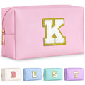 TOPEAST Gifts for Women Teen Girls, Initial Makeup Bag, Cosmetic Bag Travel Toiletry Pouch (Pink K)