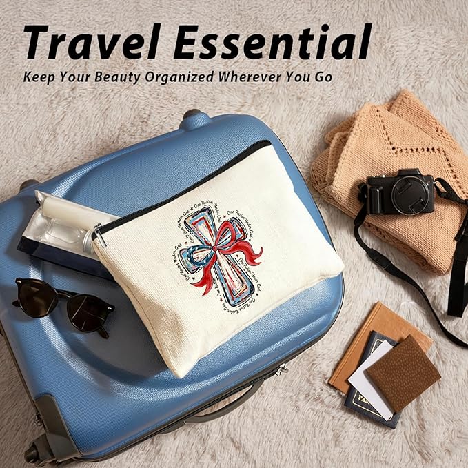 LIANGW American Flag Bow Patriotic Aesthetic 4th of July Makeup Bag,July 4th Girly Cosmetic Bagsfor Women, Red White and Blue USA Toiletry Bag for Women, cosmetic bag, makeup case