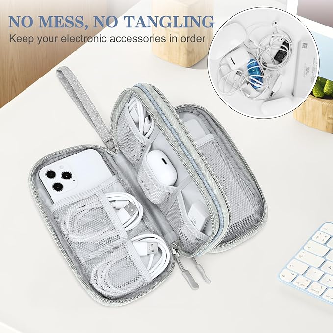 FYY Electronic Organizer, Travel Tech Pouch Bag, Cable Organizer Light Grey