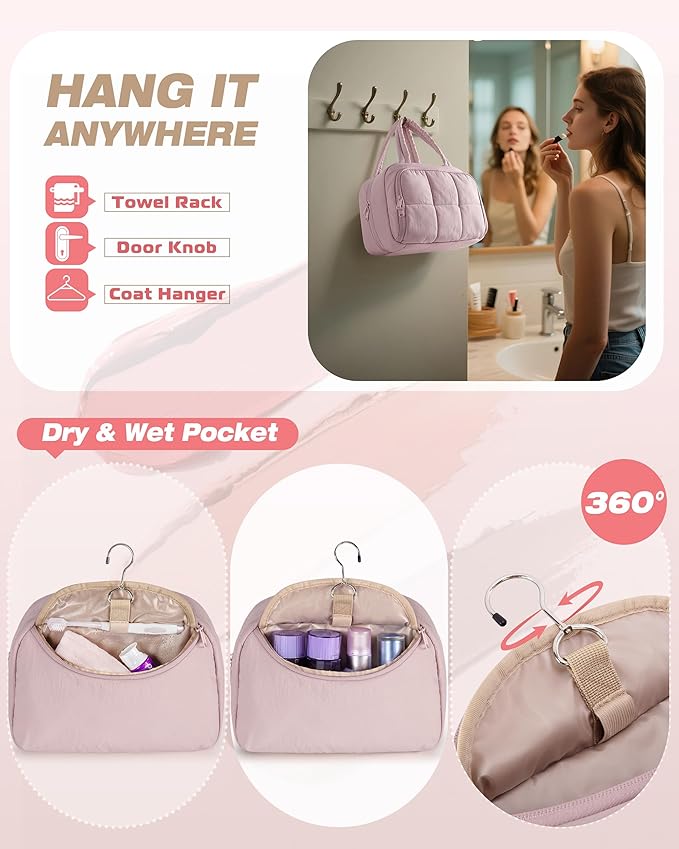 Marscamd Travel Makeup Bag for Women, Medium Size, Puffy Cosmetic Organizer