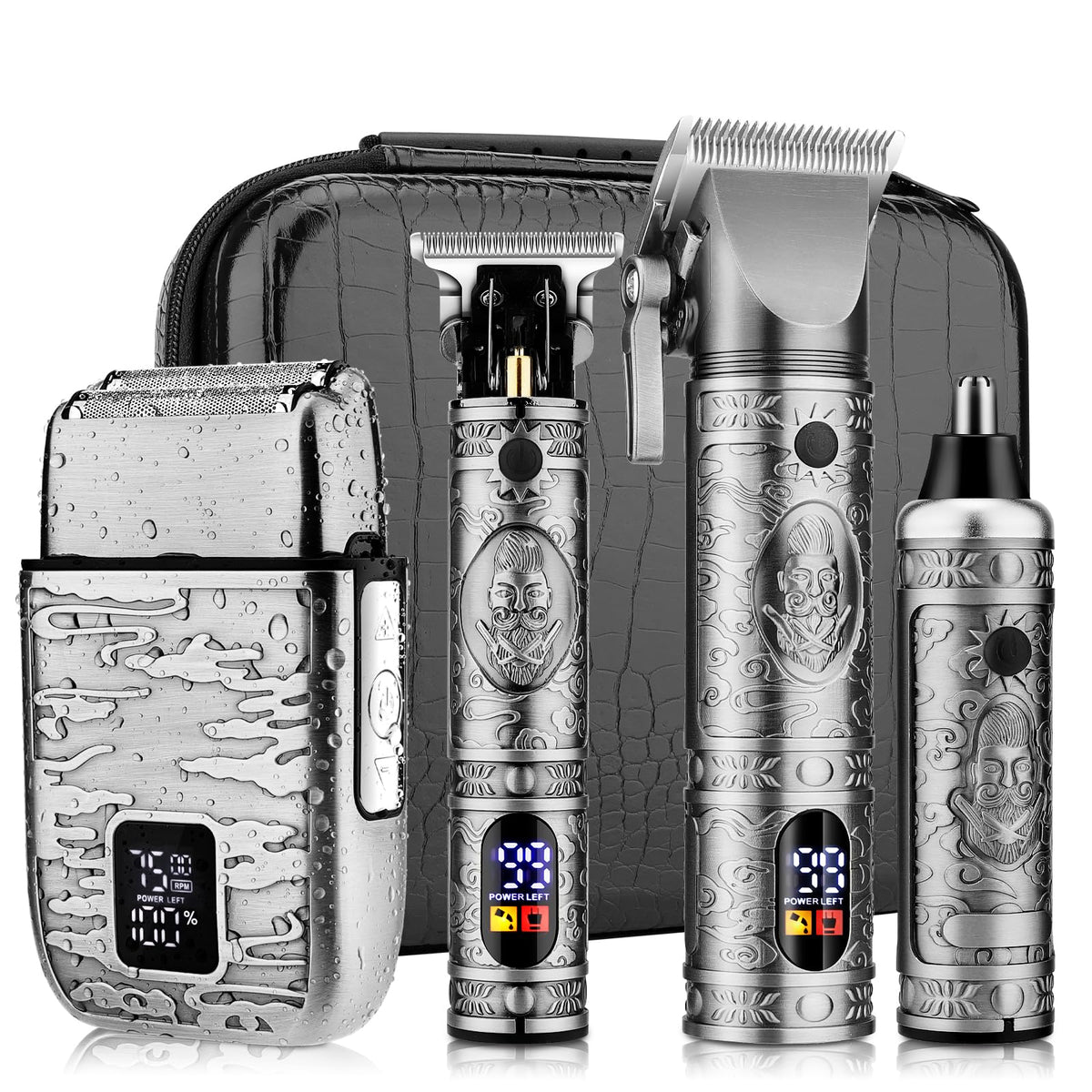 Dumite Professional Hair Clippers for Men,Hair Clippers+T-Blade Trimmer+Electric Shaver+Nose Hair Trimmer Set,4 in 1 Cordless Barber Hair Cutting Kit LCD Display Gifts (Gray)