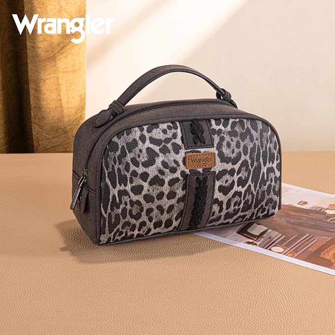 Montana West Wrangler Makeup Bag Western Travel Toiletry Bag for Women Small Cosmetic Bag Make Up Pouch Portable Organizer for Toiletries Accessories, Travel Essentials,Leopard,WG-MB-2211-1901-LP-BK