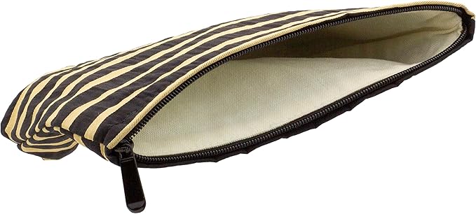 Flat Makeup Bag for Women,Zipper Cosmetic Pouch for Purse,Stripe Black