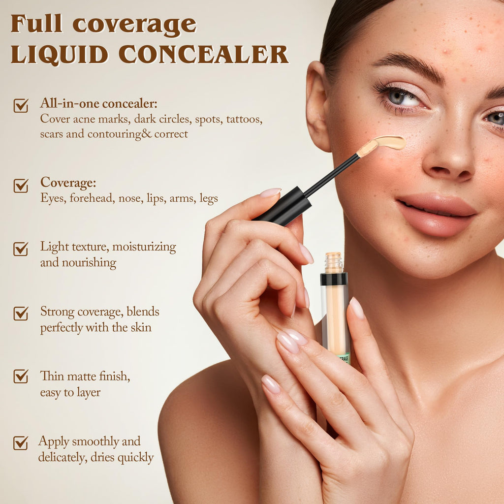 Under Eye Concealer, Full-Coverage Concealer Foundation Makeup for Women, Covers Blemishes & Under-Eye Circles, Spots, Matte Finish, Redness & Discoloration, Vegan & Cruelty-Free 03#Light Medium
