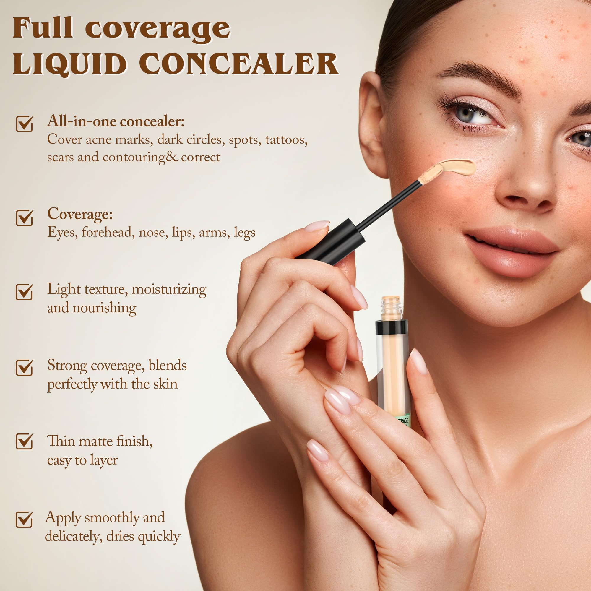Under Eye Concealer, Full-Coverage Concealer Foundation Makeup for Older Women, Covers Blemishes & Under-Eye Circles, Spots, Matte Finish, Redness & Discoloration, Vegan & Cruelty-Free A10#Deep