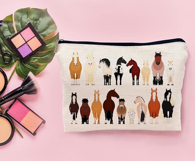 Lacosu Cartoon Various Breeds Of Horses Group Makeup Bag Cosmetic Bag Zipper Pouch Toiletry Bags,Gifts For Horse Lovers Women Girls Horse Riders