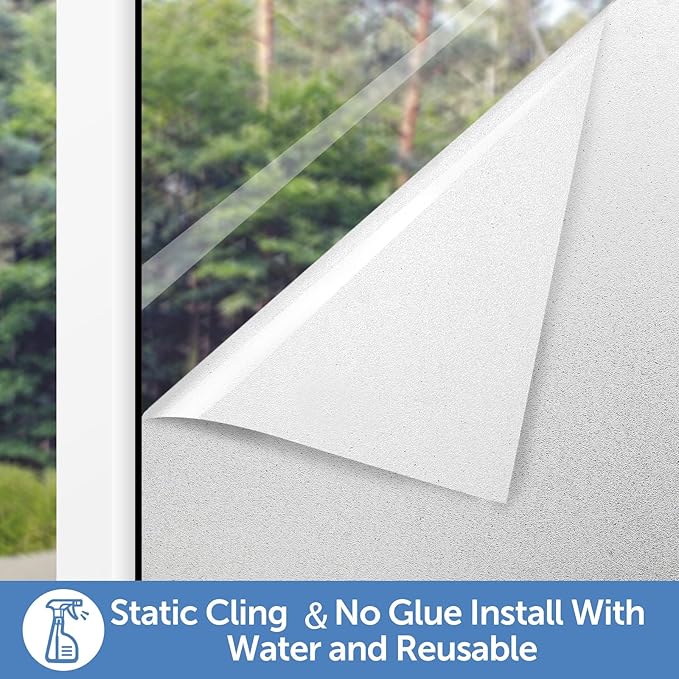 HIDBEA Frosted Window Privacy Film - Non Adhesive Static Cling Glass Stickers Sun UV Blocking Heat Control Door Covering Decals for Home Office, 29.5 x 157.5 Inch