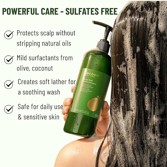 Cocoon Pomelo Oil Sulfate Free Shampoo, Strengthening and Volumizing Hair Cleanser with Xylishine & Amino Acids for Thin and Damaged Hair, Vegan Haircare, 16.9 fl oz
