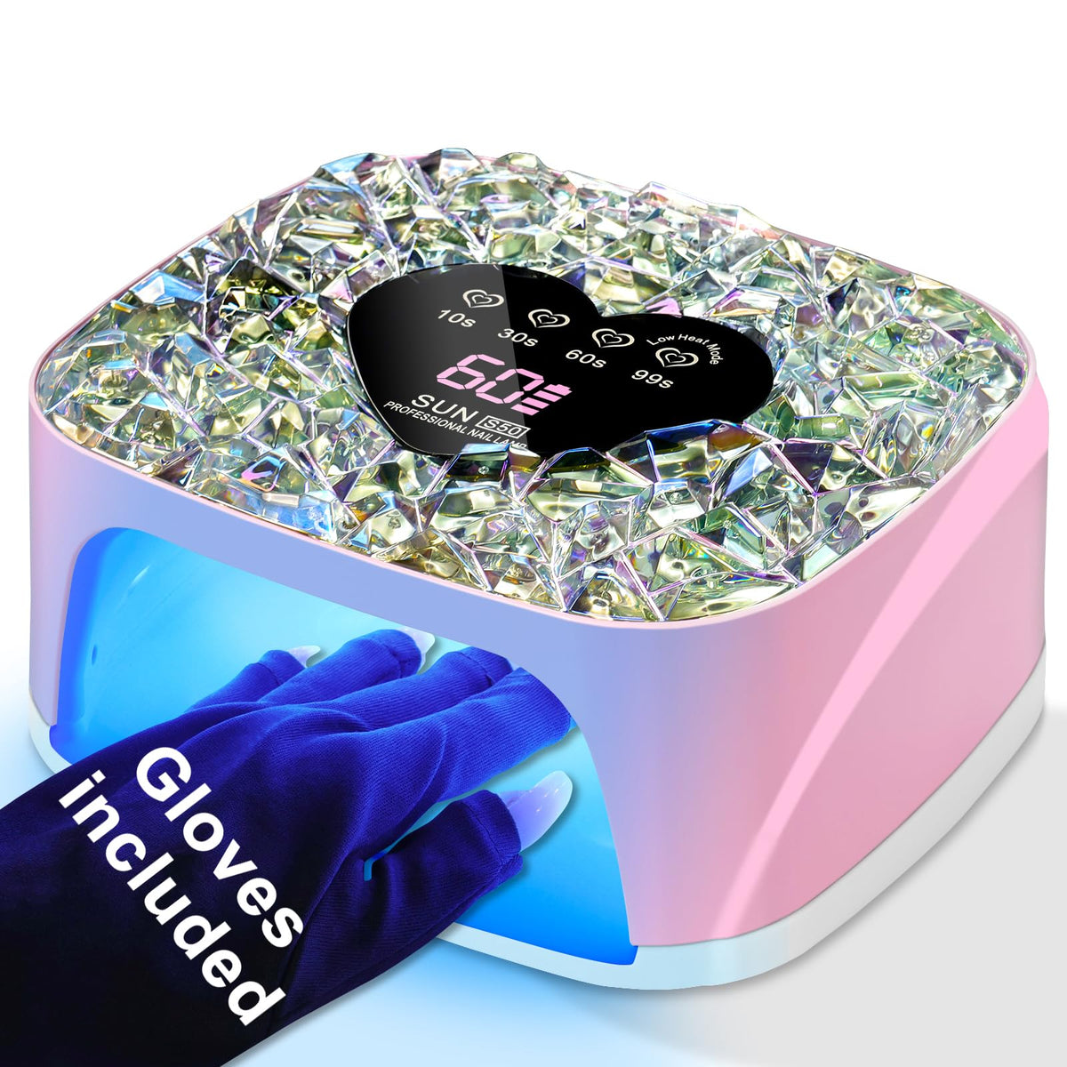 LIMEGIRL UV LED Nail Lamp Kit for Gel Polish Professional Fast Pink Curing Dryer Light Set with 4 Timers and UV Gloves Cordless Rechargeable Nail Art Cure Machine at Home and Salon